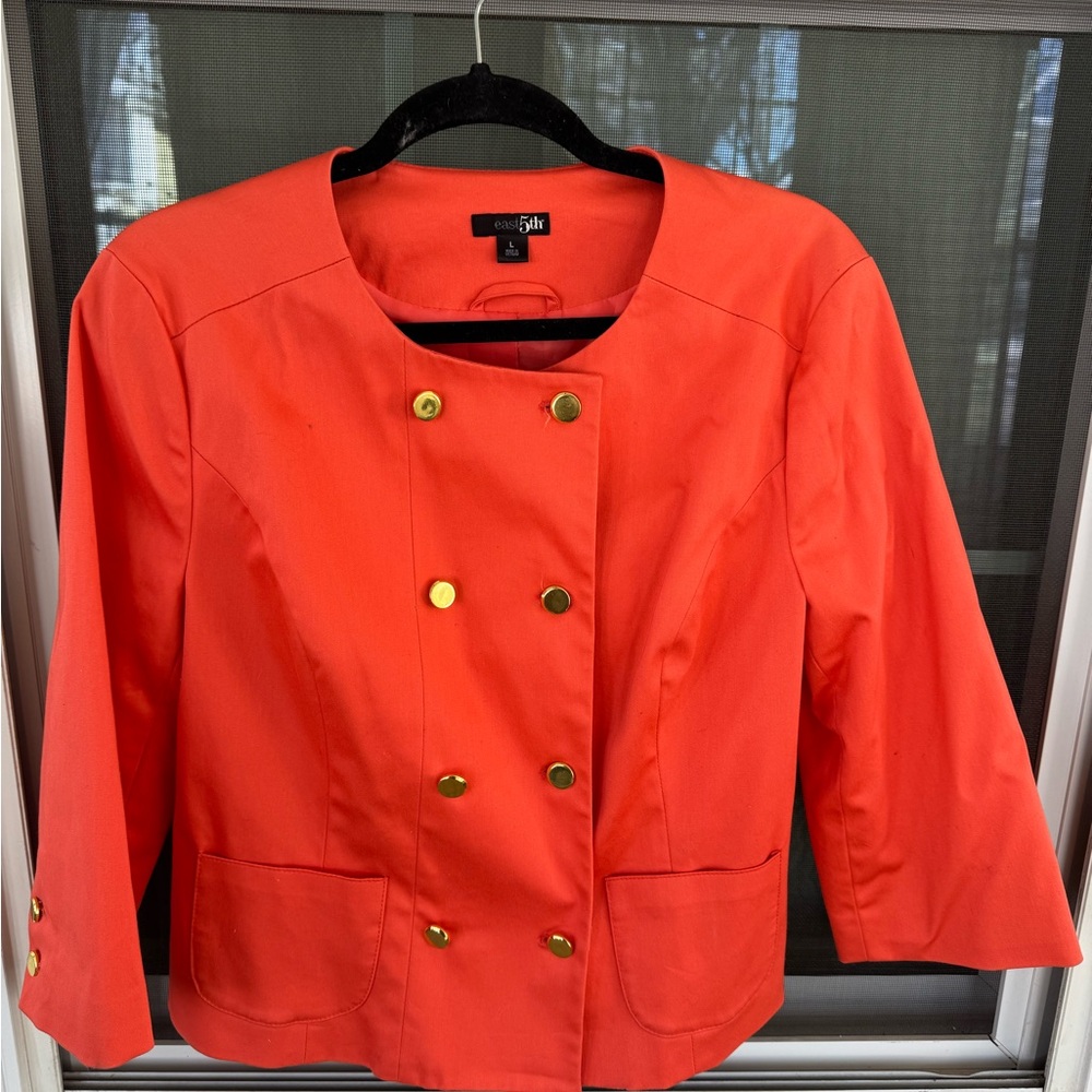 East 5th Women's Vibrant Orange Blazer with Gold Buttons